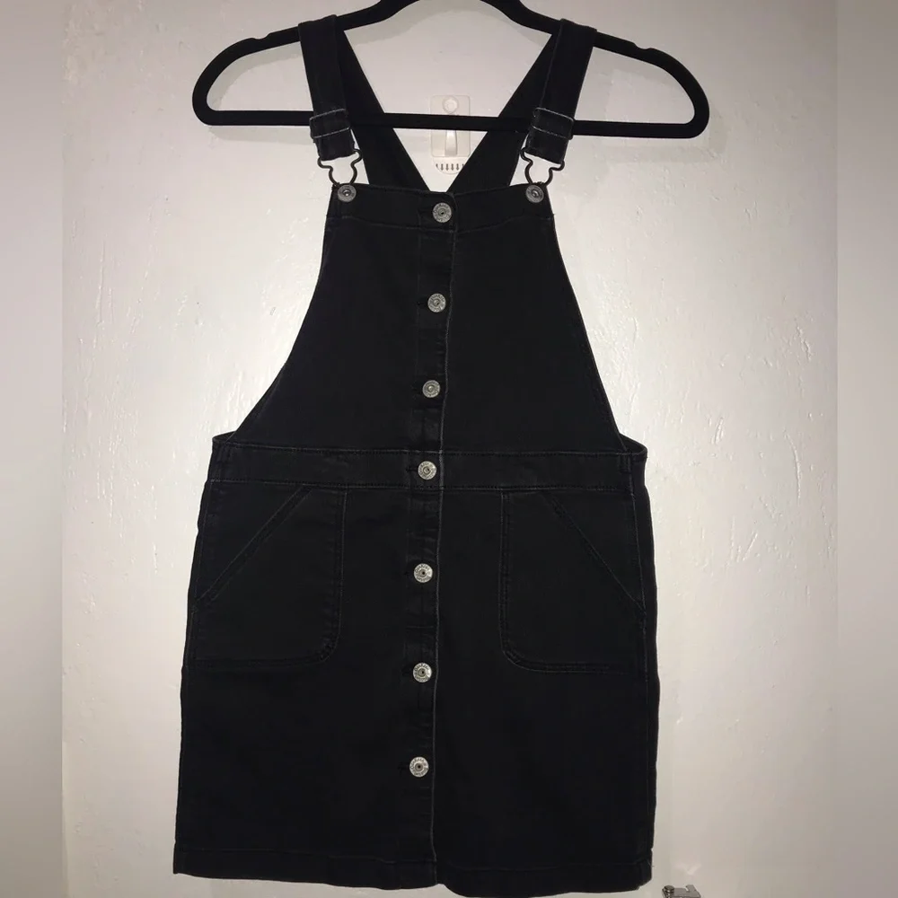 Oshkosh Girls 12 B'gosh Vintage Vestbak Black Denim Bib Overalls Button Dress